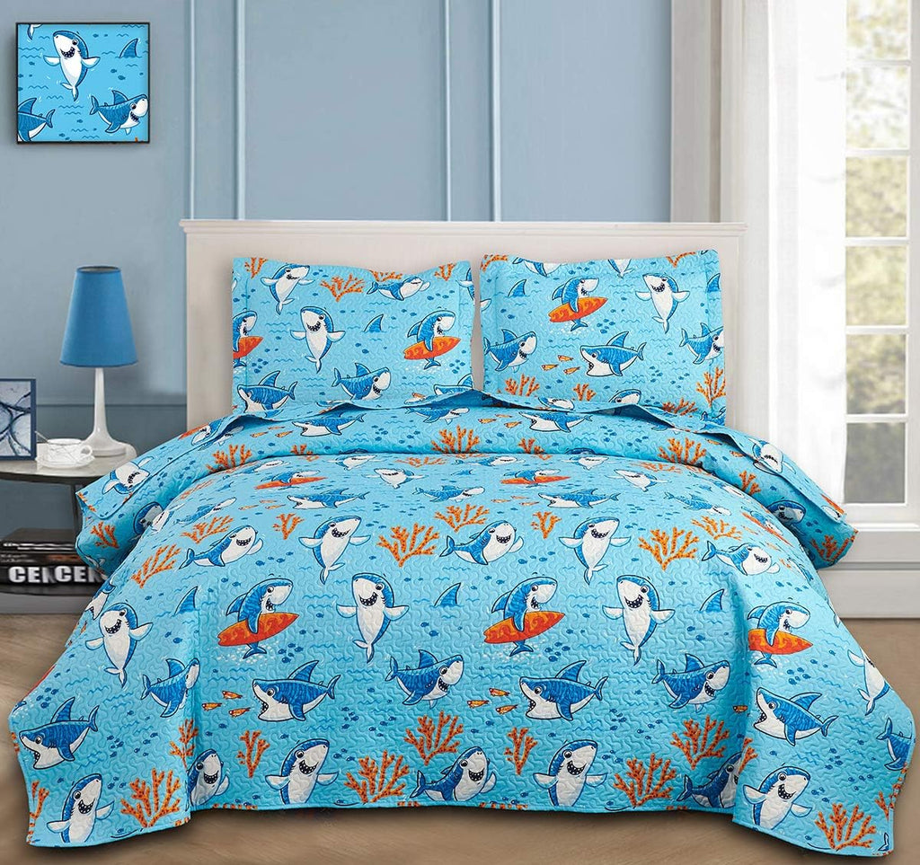 Twin Reversible Shark Quilt Set V72022