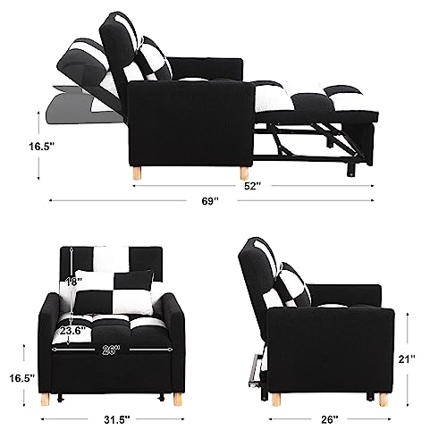 Adjustable Velvet Sleeper Sofa Chair Bed with Pillow J705108