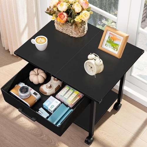 Black 2-Tier Rolling Printer Stand with Drawer F899