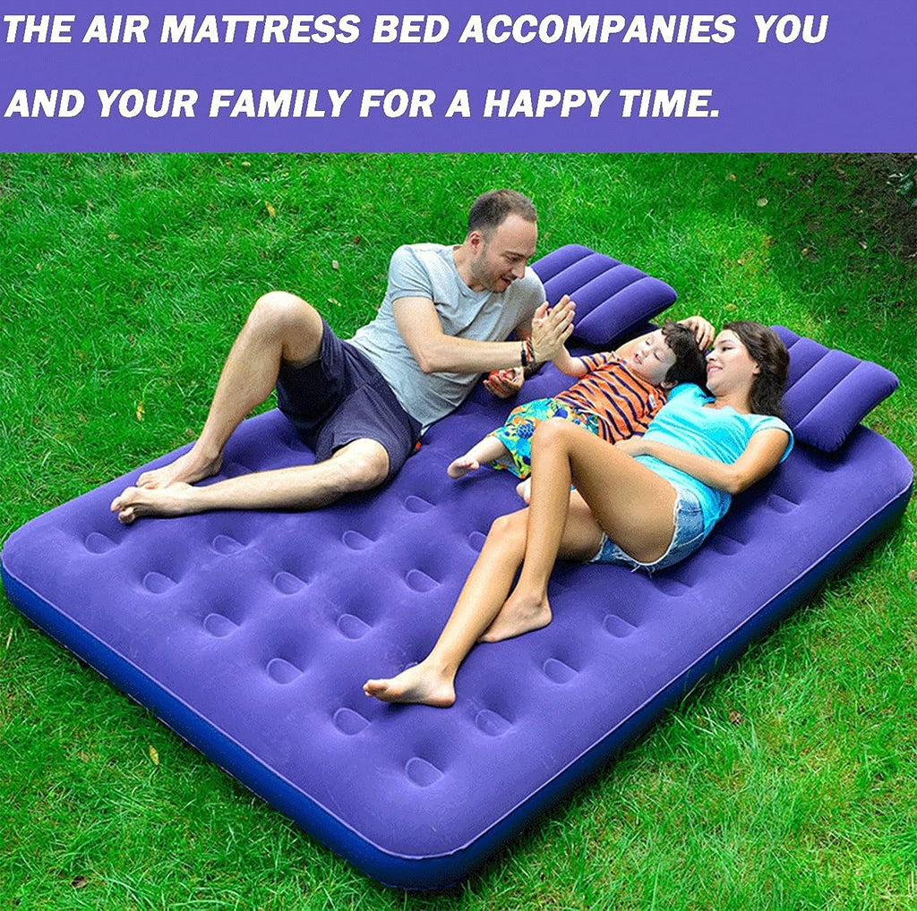 Full Size Air Mattress with Air Pump Inflatable Mattress with Flocking Surface Blow Up Mattress Air Bed Pack of 2 D7592