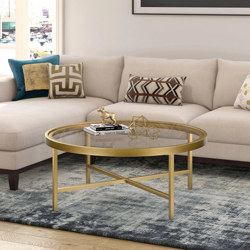 36" Wide Round Glass Top Coffee Table T2894
