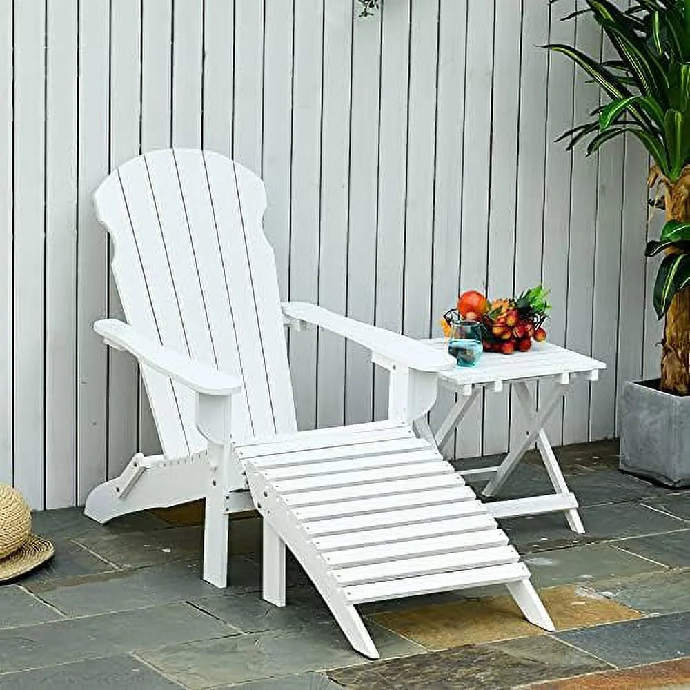 White 3-Piece Folding Adirondack Chair with Ottoman and Side Table M5146