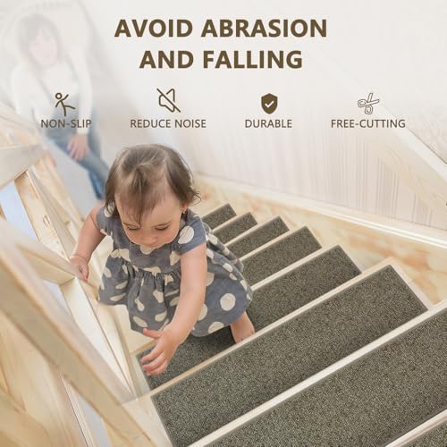 15 Pack 8" X 30" Dark Grey Polyester TPR Stair Treads A9853
