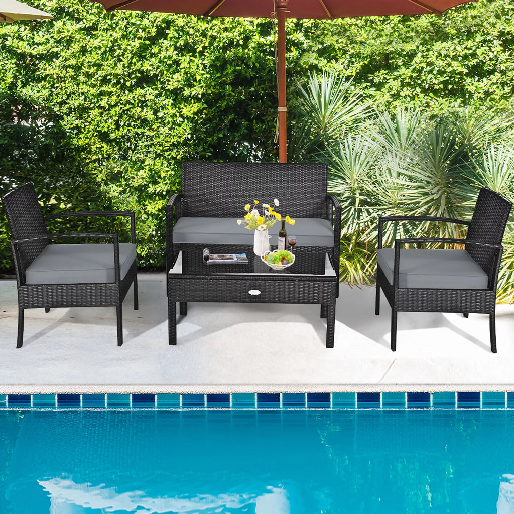 4PC Black Rattan Wicker Furniture Set M97853