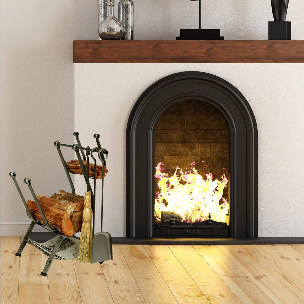 Hammered Steel Log Rack with Fireplace Tools M654