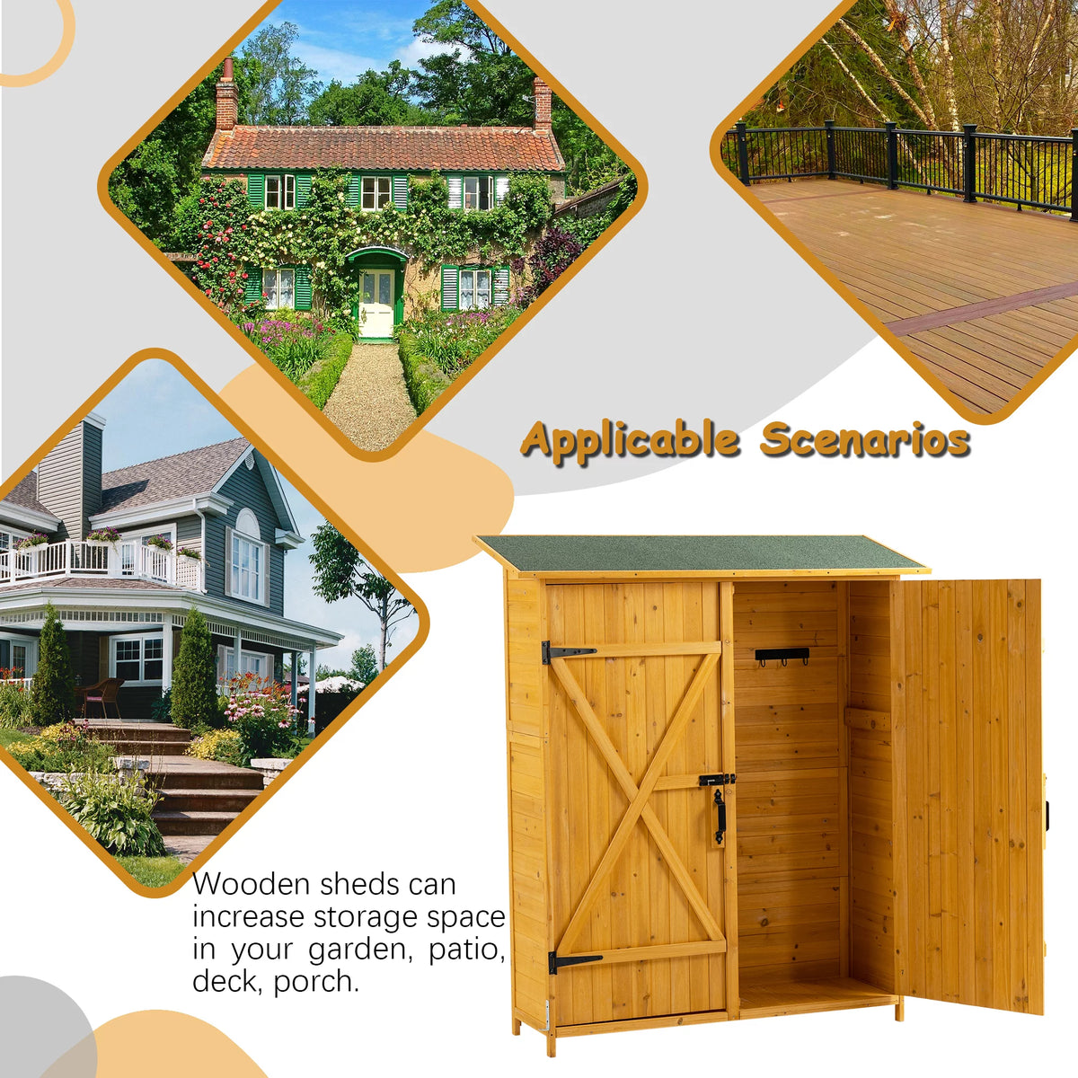 Patio Storage Shed with Detachable Shelves and Hooks F572887