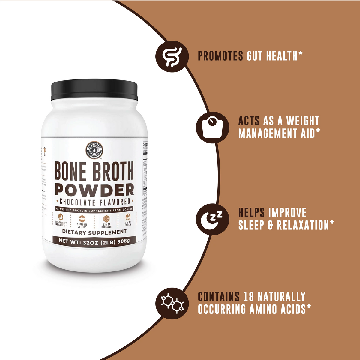 Organic Bone Broth Protein Powder, Chocolate, 2 Lb R972372