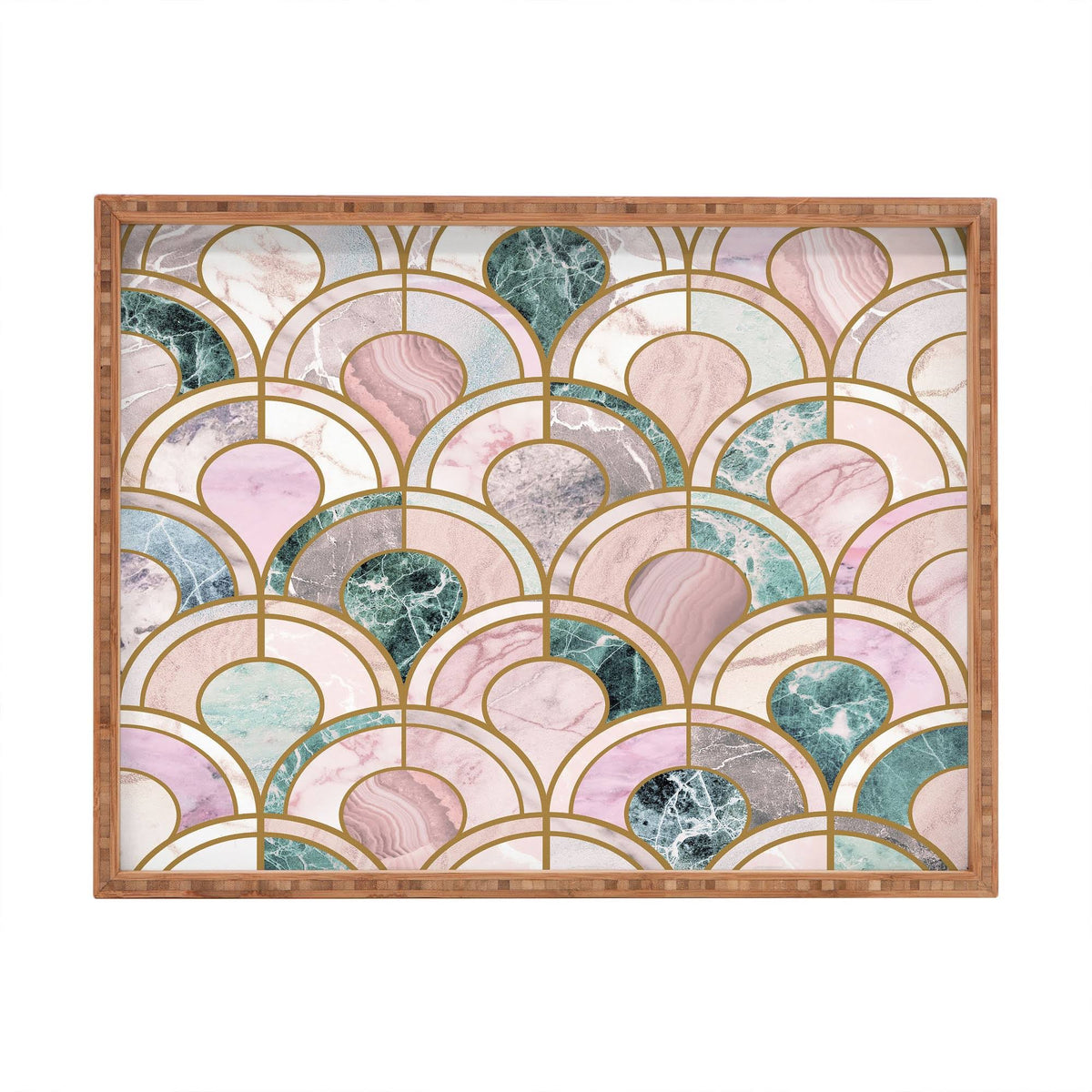 Rose Gold Marble Inlays Extra Large Rectangle Bamboo Tray Z533926