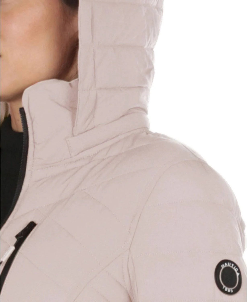 Rose Smoke Pink Hooded Polyester Puffer Coat E709418