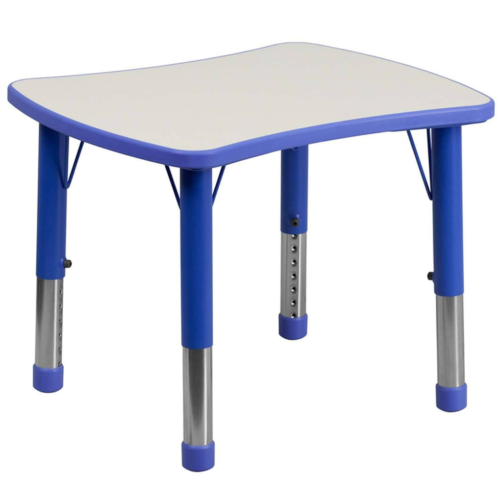 Adjustable Rectangular Blue Plastic Activity Table Set with 4 School Stack Chairs N26228