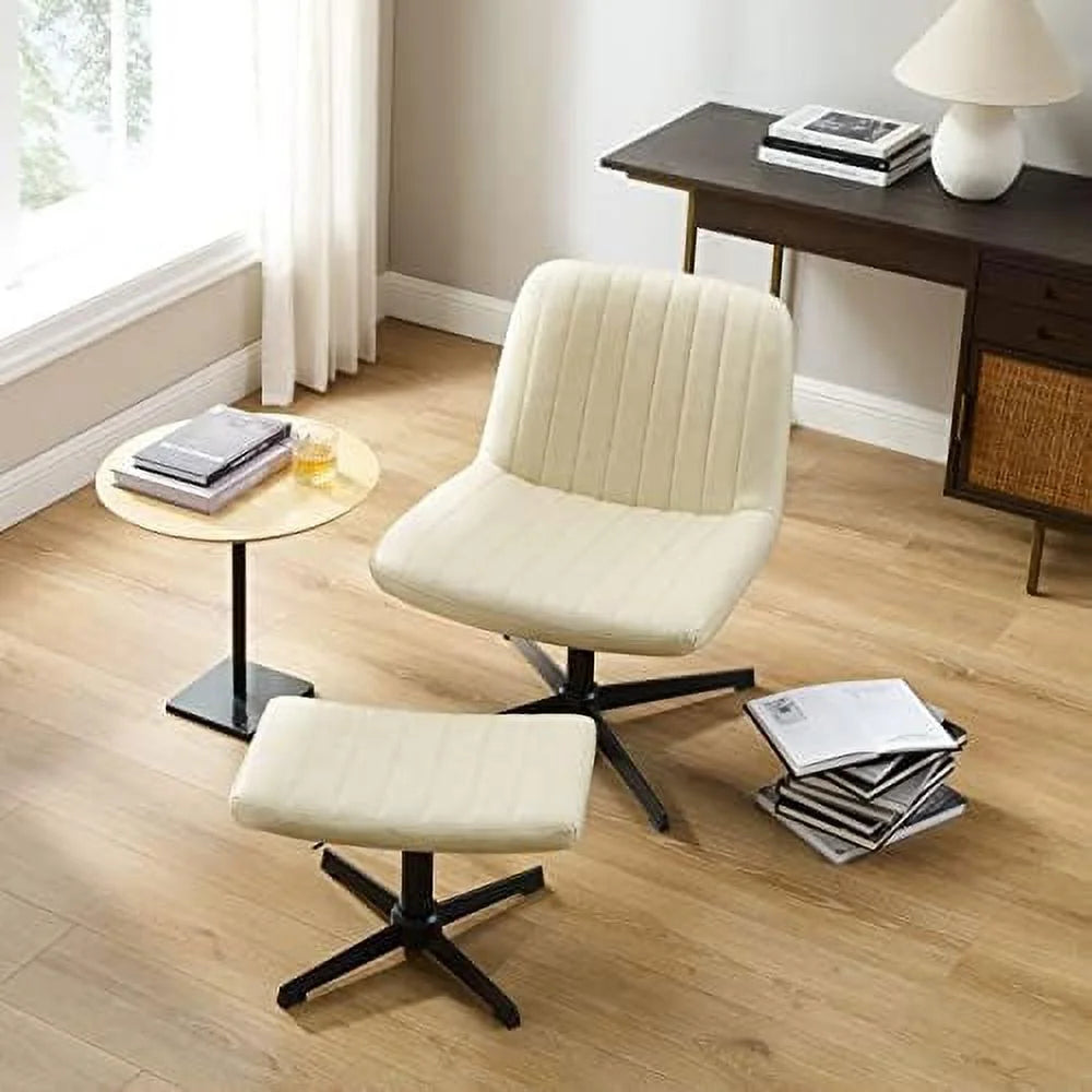 No Wheels Velvet Tufted Rocking Desk Chair with Foot Rest Stool and Lumbar Pillow M777