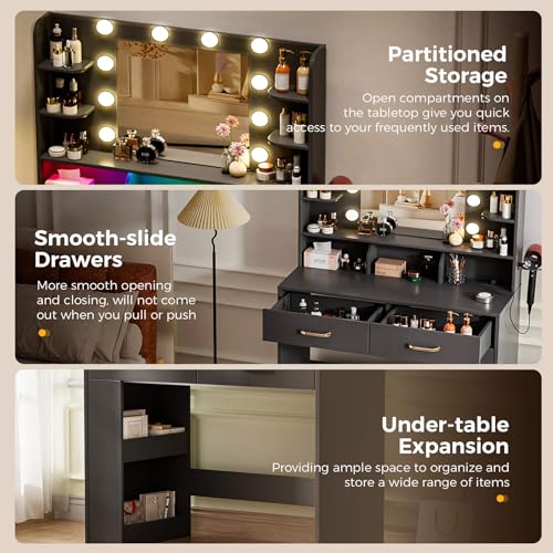 White Vanity Desk with Lighted Mirror and Power Outlet Z42768
