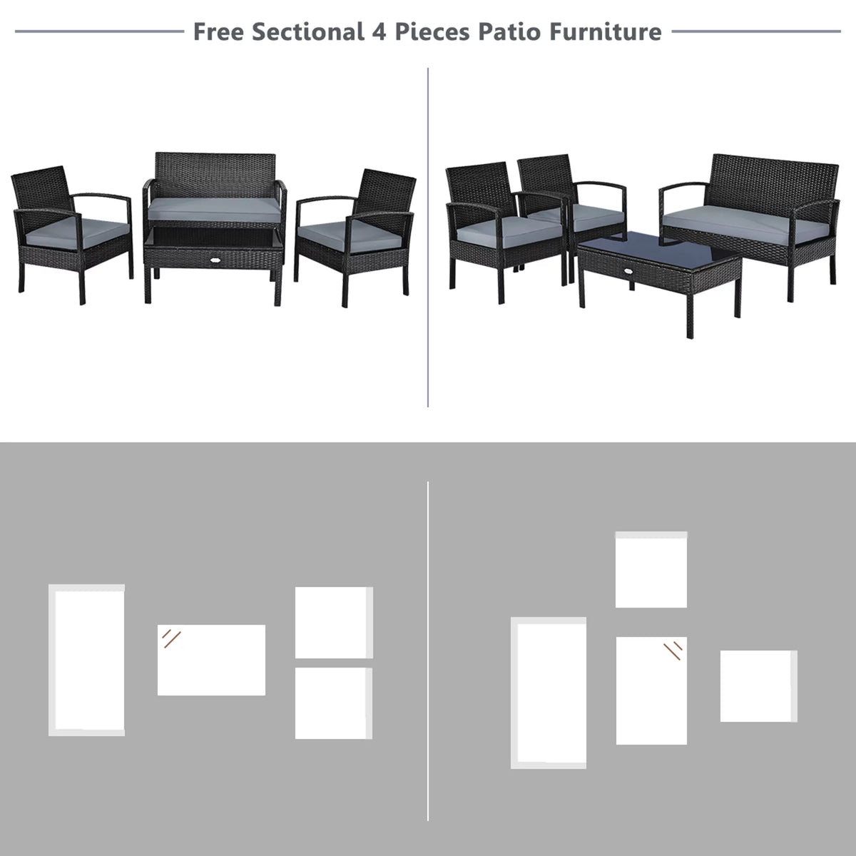 4PC Black Rattan Wicker Furniture Set M97853