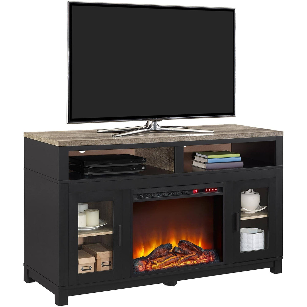 Black Electric Fireplace TV Stand F589