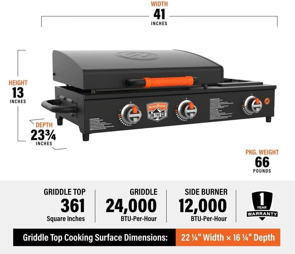 22 inch Propane Powered Portable Flat Top Gas Grill with Hood and Side Burner J30595