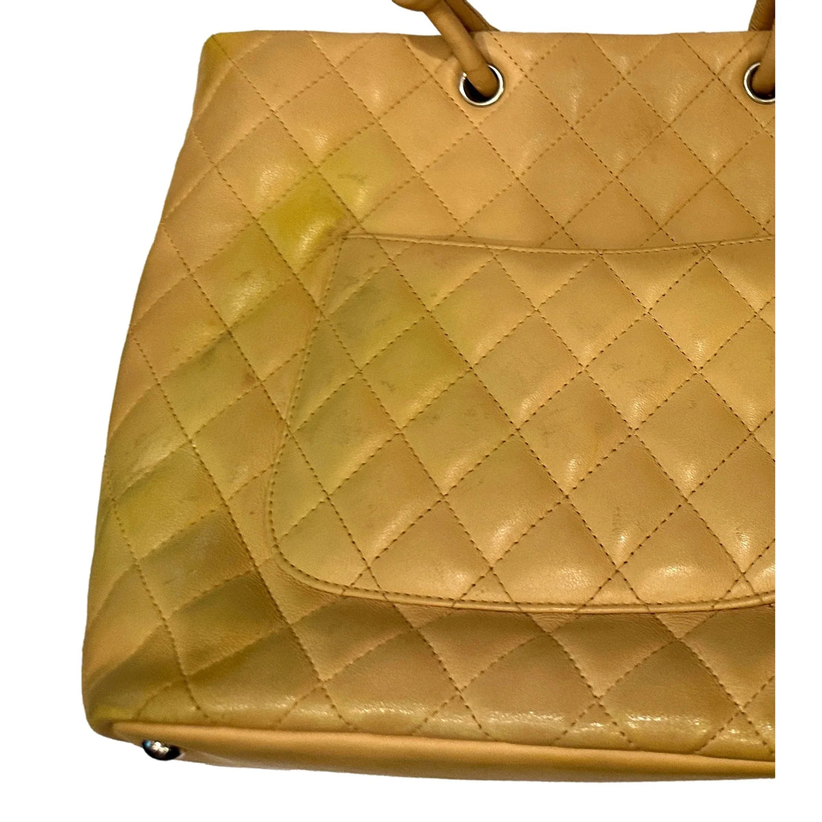 Beige Quilted Lambskin Leather Tote Bag R52052