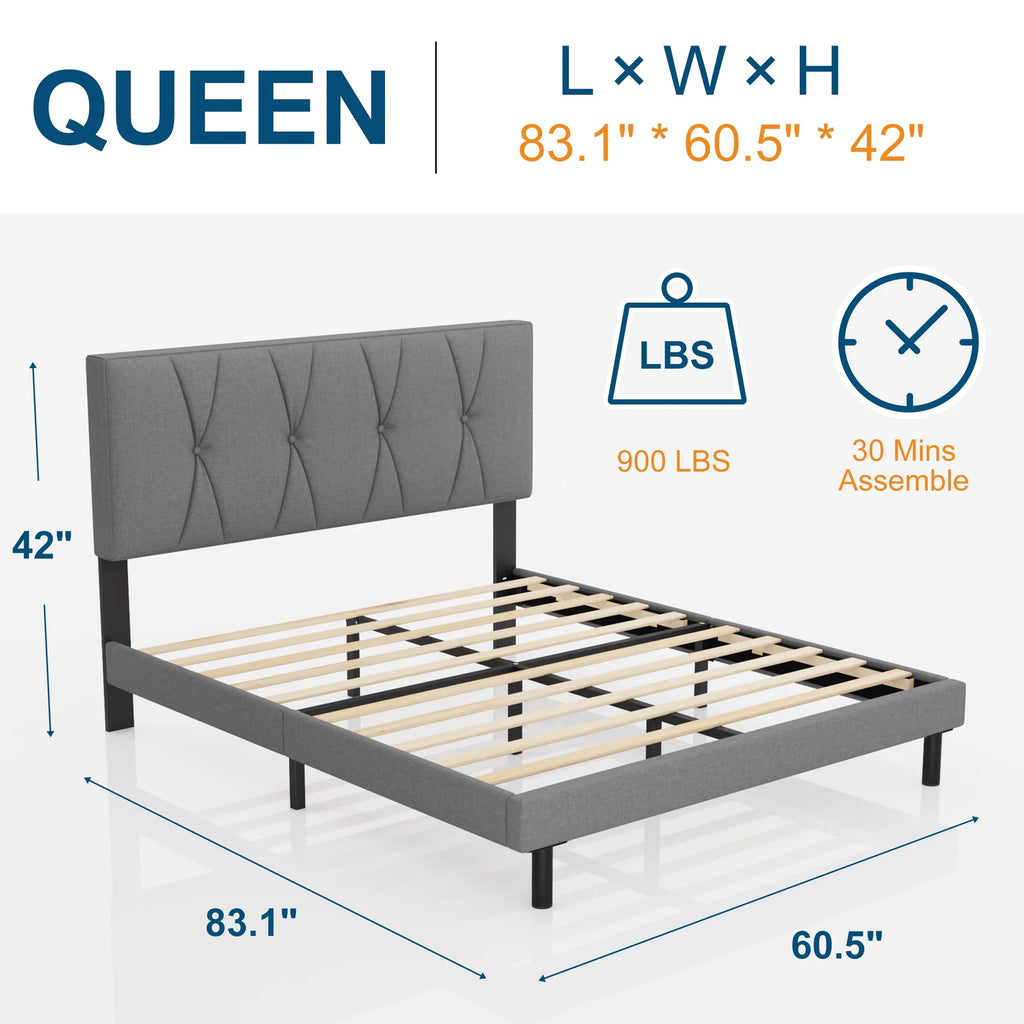 Queen Size Fabric Upholstered Platform Bed Frame F36739
