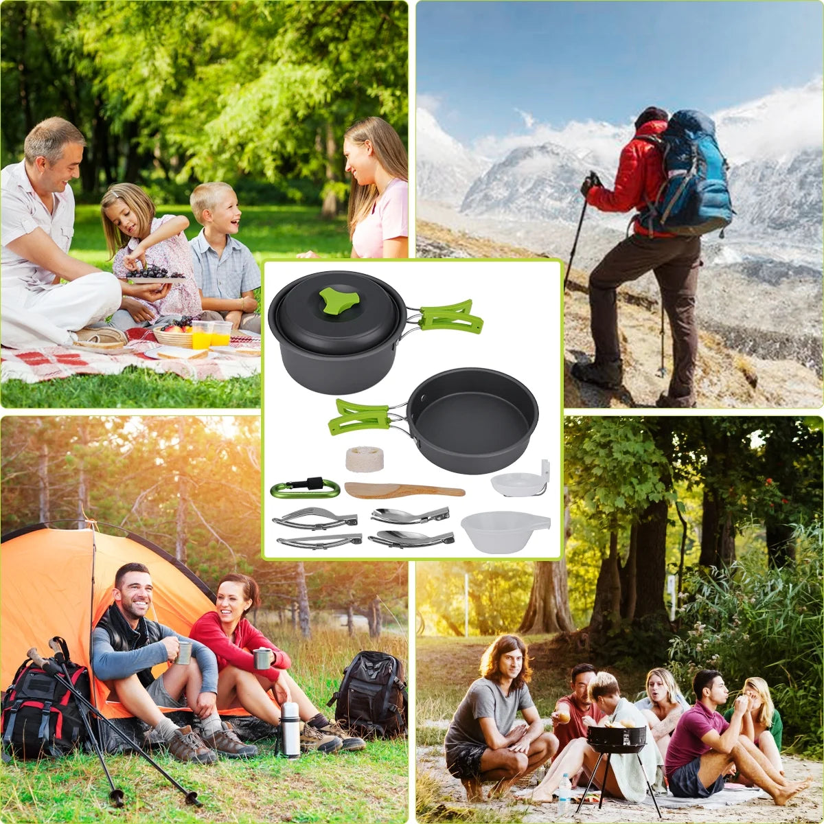 15Pcs Non-Stick Camping Cookware Set M548