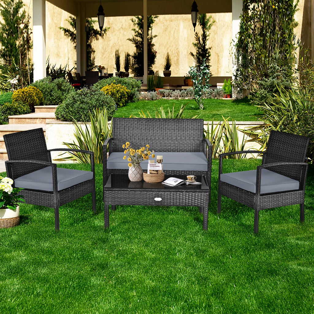 4PC Black Rattan Wicker Furniture Set M97853