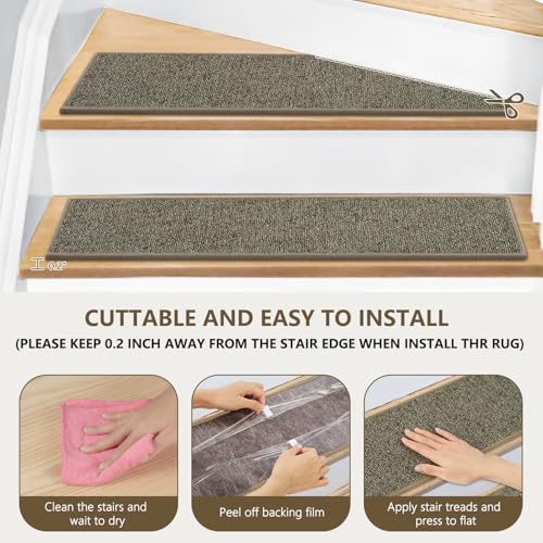 15 Pack 8" X 30" Dark Grey Polyester TPR Stair Treads A9853