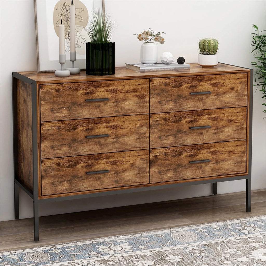 White 6 Drawer Rustic Wood Dresser C653841