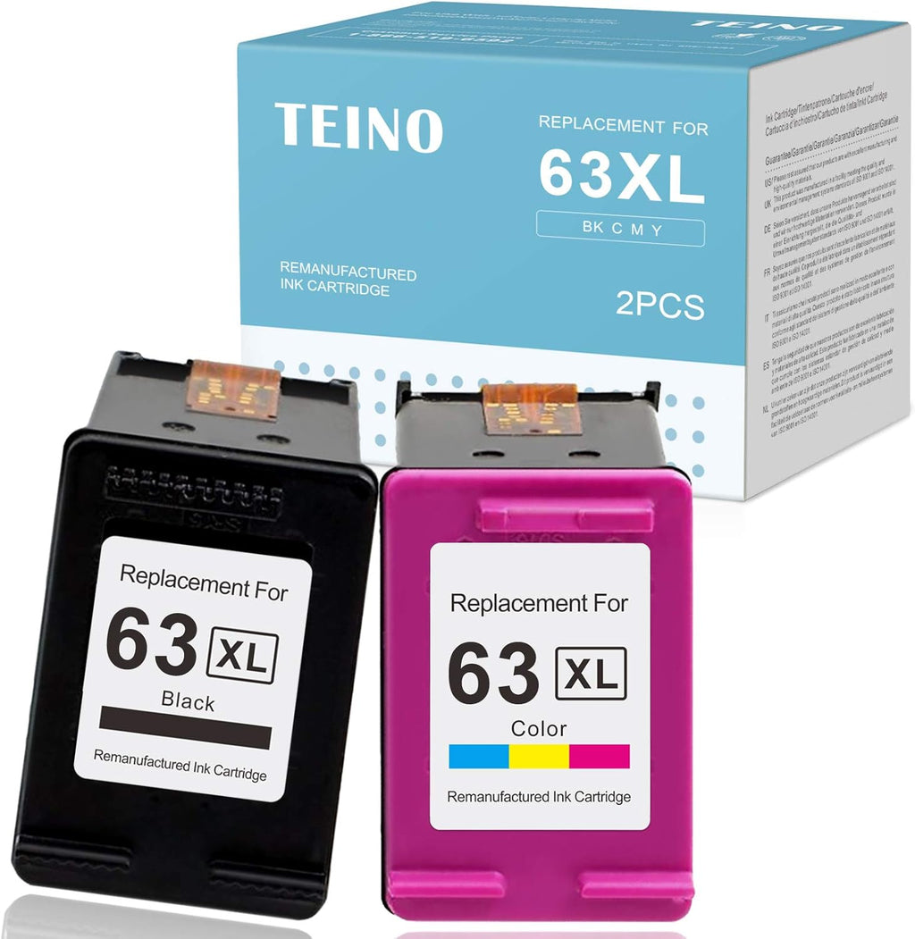 Remanufactured Ink Cartridge Replacement for HP 63XL 63 XL, Black, Tri-Color, 2-Pack U736