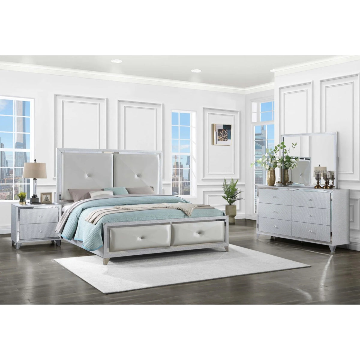 4-piece Modern Wood Tufted Eastern King Bedroom Set Z241