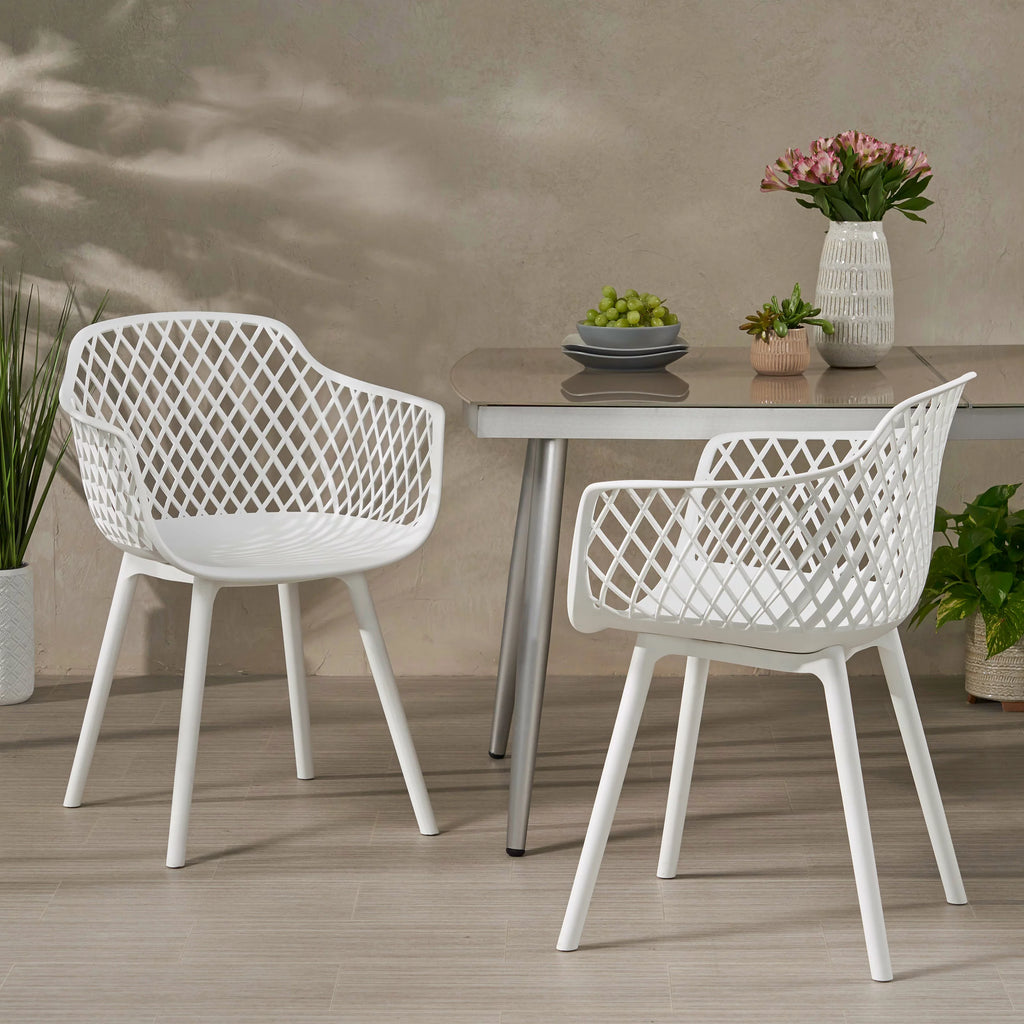 White Plastic Patio Dining Arm Chair Set of 2 F264431