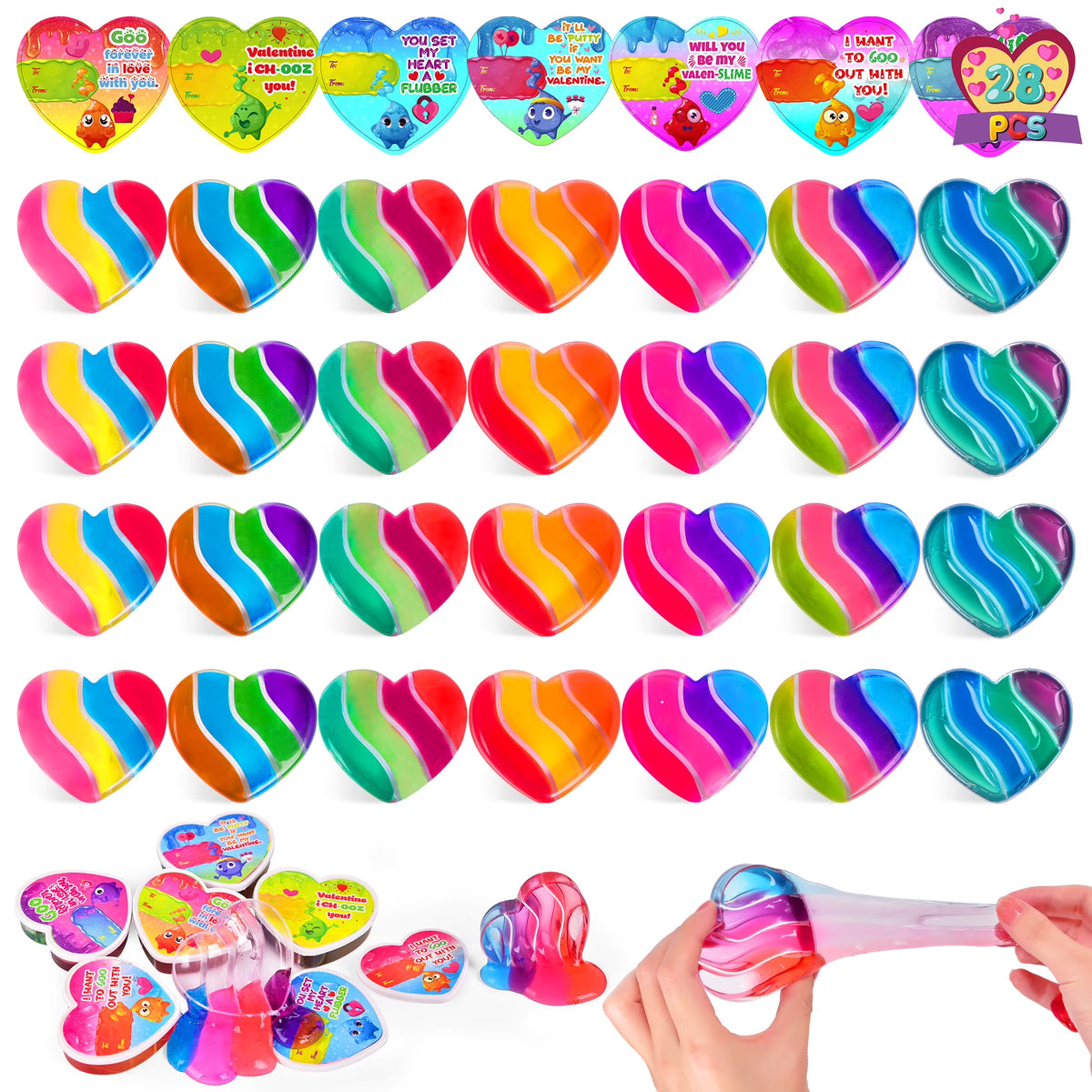 32Pcs DIY Slime Kit with Putty Colorful Rainbow Heart Slime Toys J323349
