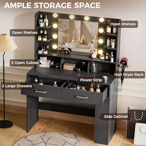 White Vanity Desk with Lighted Mirror and Power Outlet Z42768