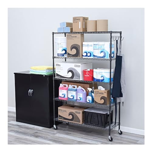 5-Shelf Wire Shelving Kit with Casters and Shelf Liners, Black Anthracite C66723
