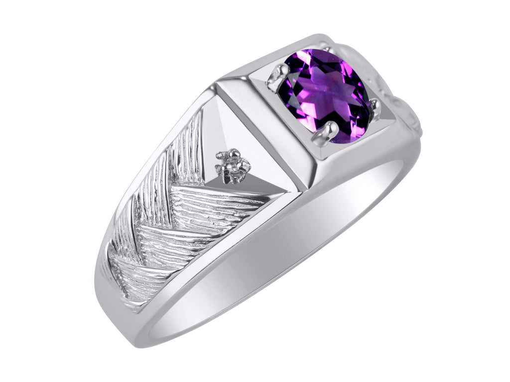 Sterling Silver Oval Gemstone & Genuine Diamond Ring F1223