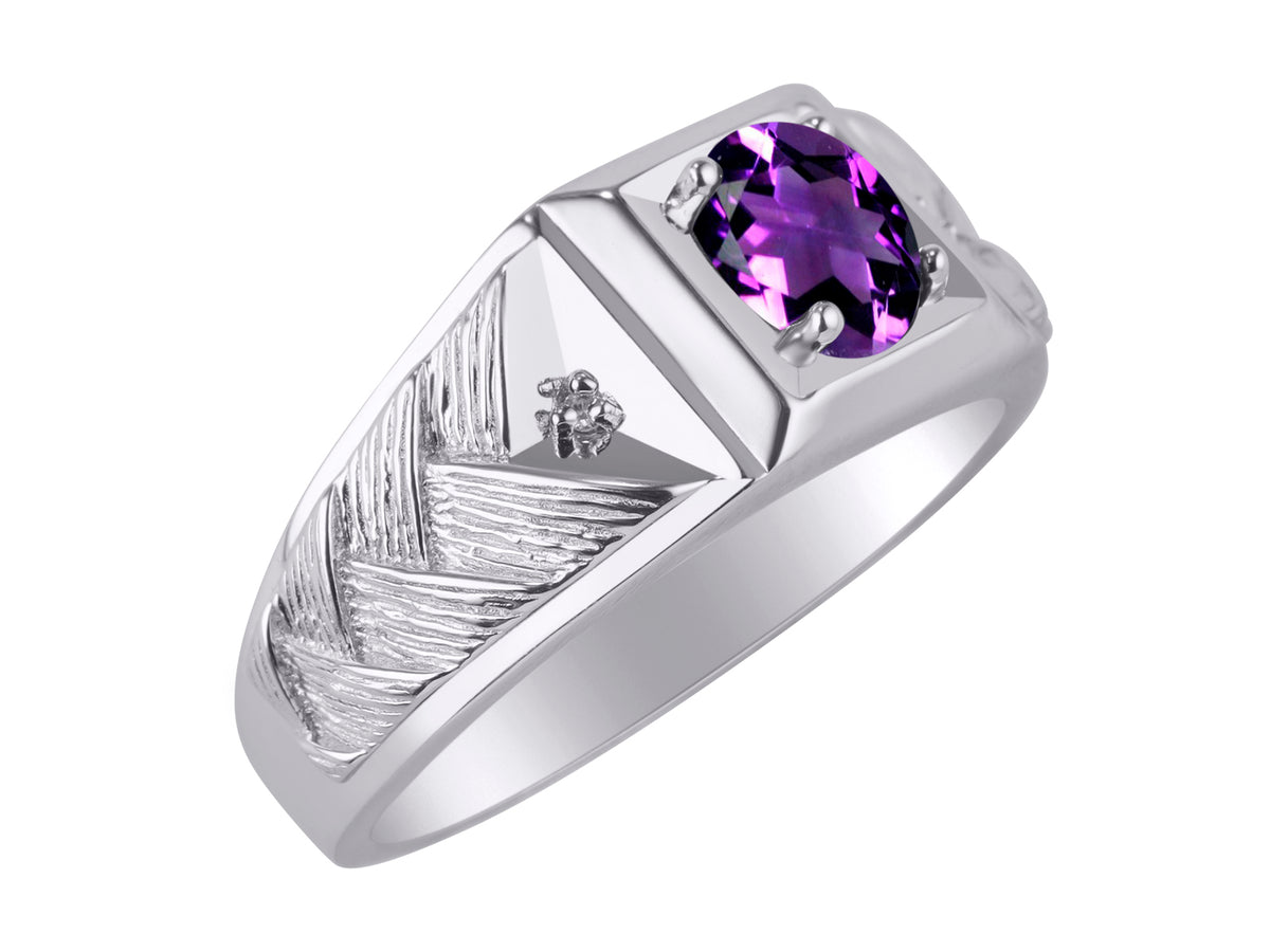 Sterling Silver Oval Gemstone & Genuine Diamond Ring F1223