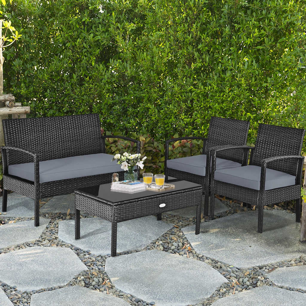 4PC Black Rattan Wicker Furniture Set M97853