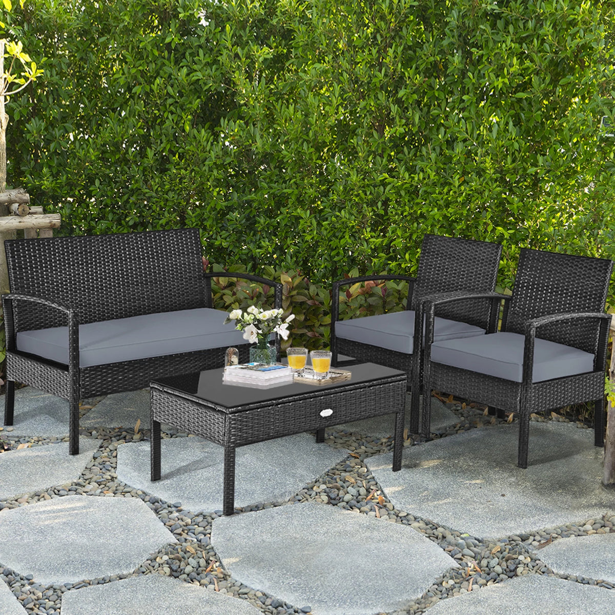 4PC Black Rattan Wicker Furniture Set M97853