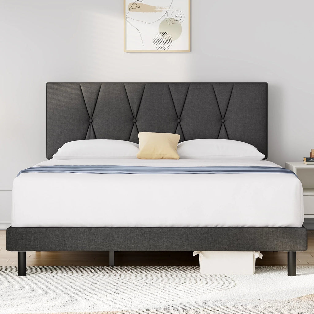 Queen Size Fabric Upholstered Platform Bed Frame F36739