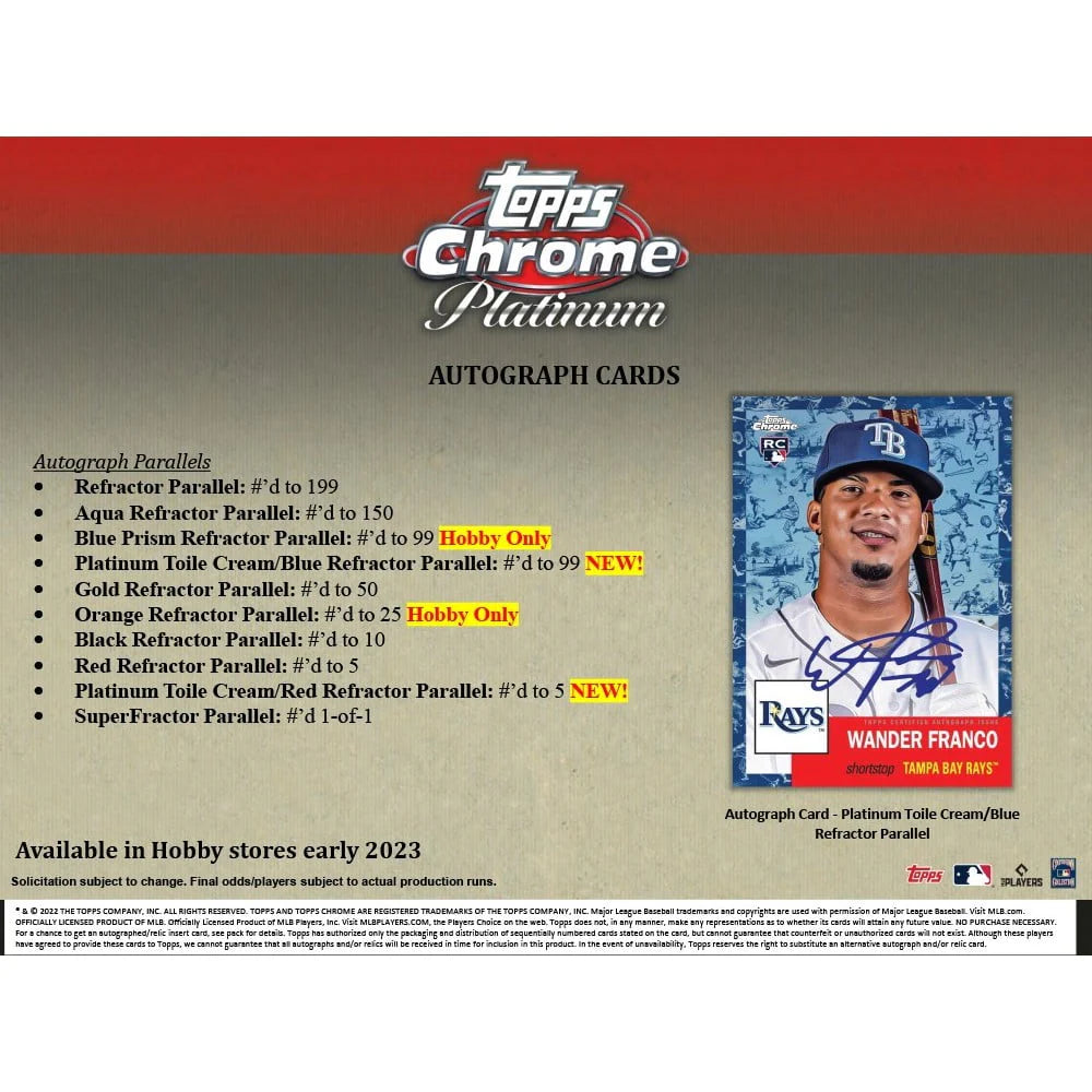 2022 Chrome Platinum Baseball Trading Card Hobby Box 24 Packs X41823