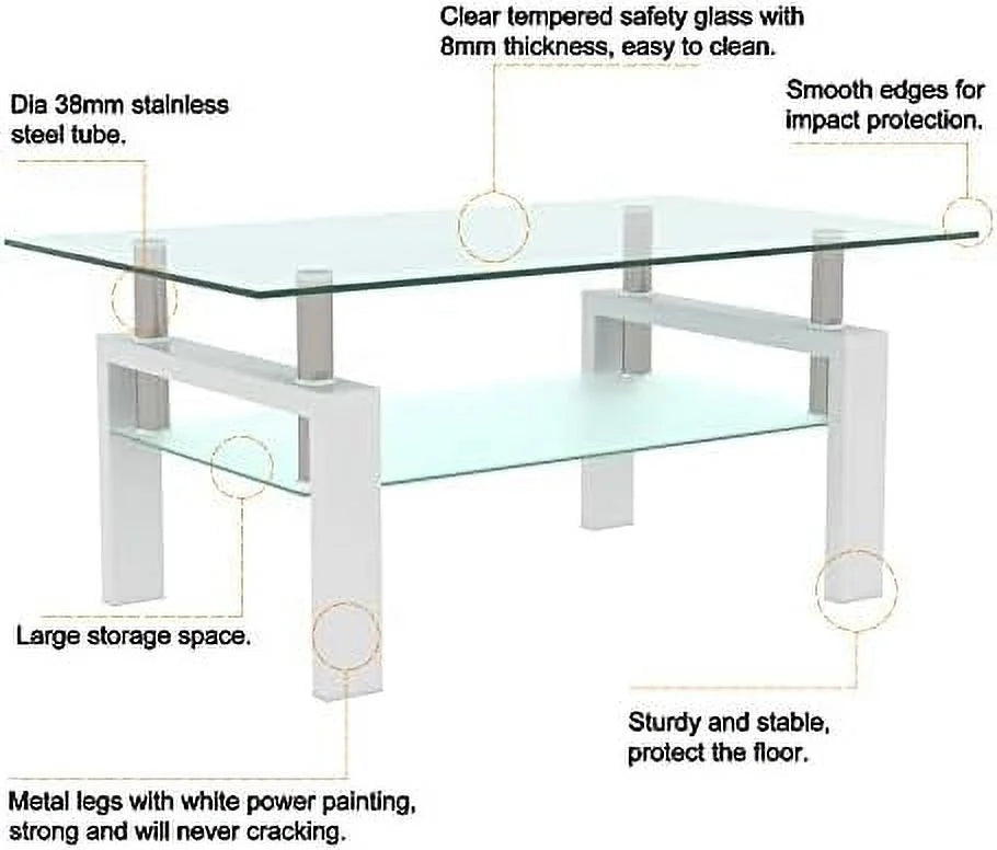 3 Piece Glass Coffee Table and End Tables Set with Tempered Glass Tabletop and Metal Frame K117385