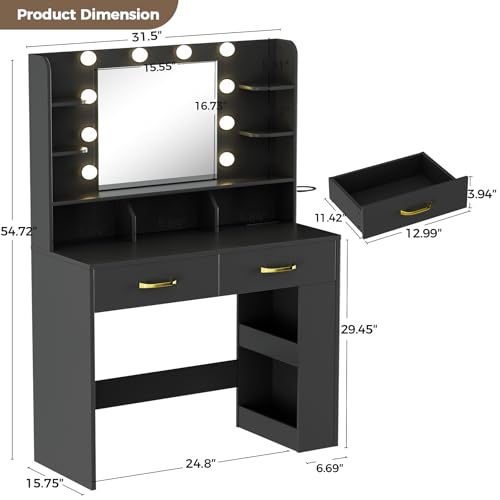 White Vanity Desk with Lighted Mirror and Power Outlet Z42768
