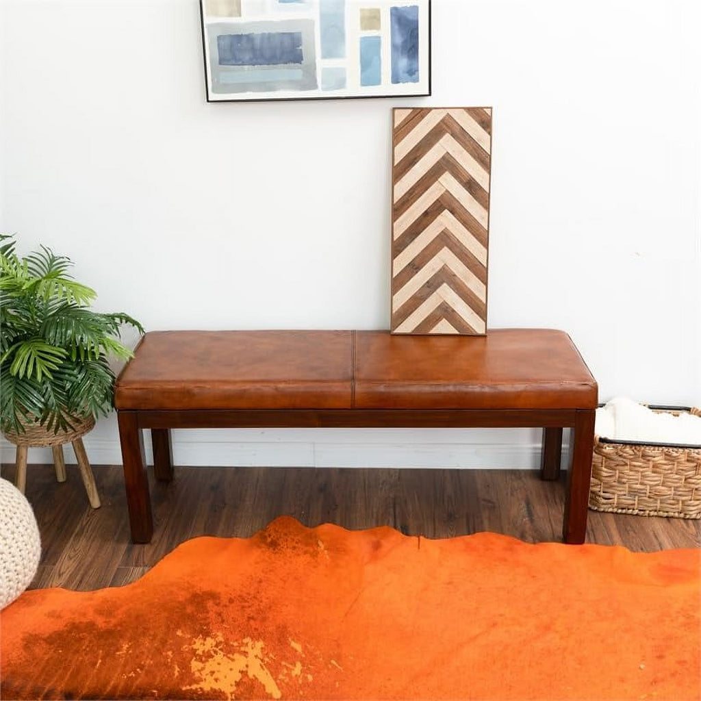 Genuine Leather Rectangular Bench B366