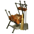 Hammered Steel Log Rack with Fireplace Tools M654