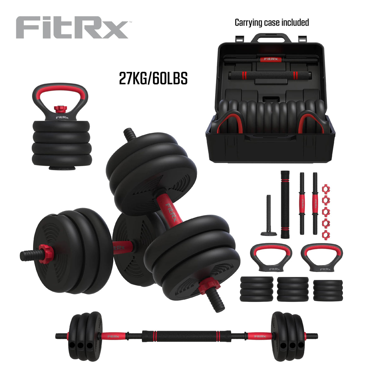 60 lbs Adjustable Dumbbell, Barbell, and Kettlebell Weight Set K842