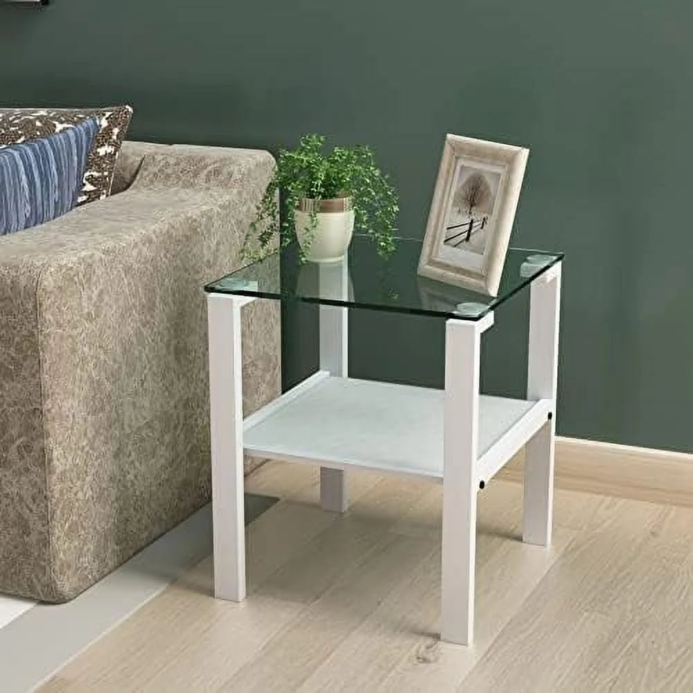 3 Piece Glass Coffee Table and End Tables Set with Tempered Glass Tabletop and Metal Frame K117385