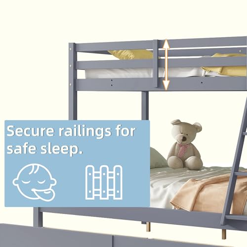 Twin Over Full Wood Bunk Bed with Slide and Storage Drawers G6942