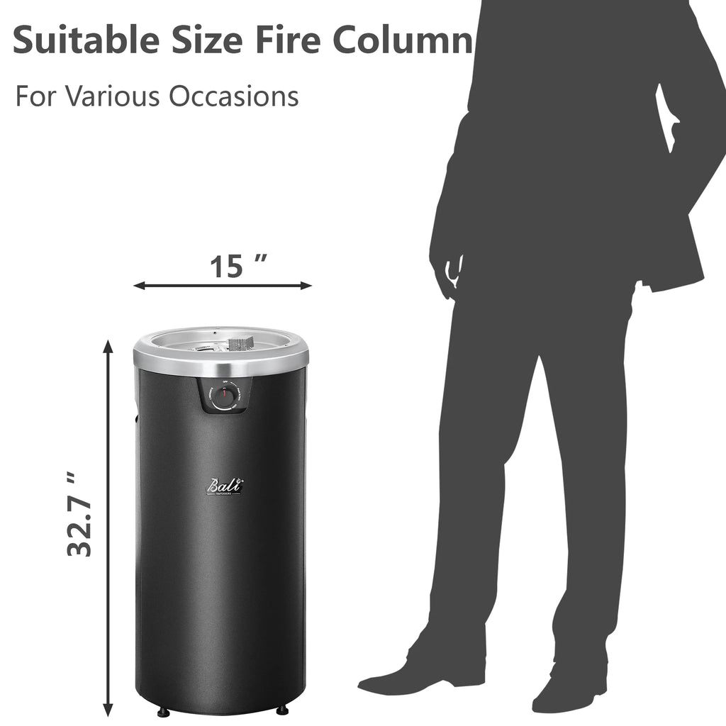 Round Propane Fire Pit Fire Column, 32-inch Tall Black Gas Fire Pit P124
