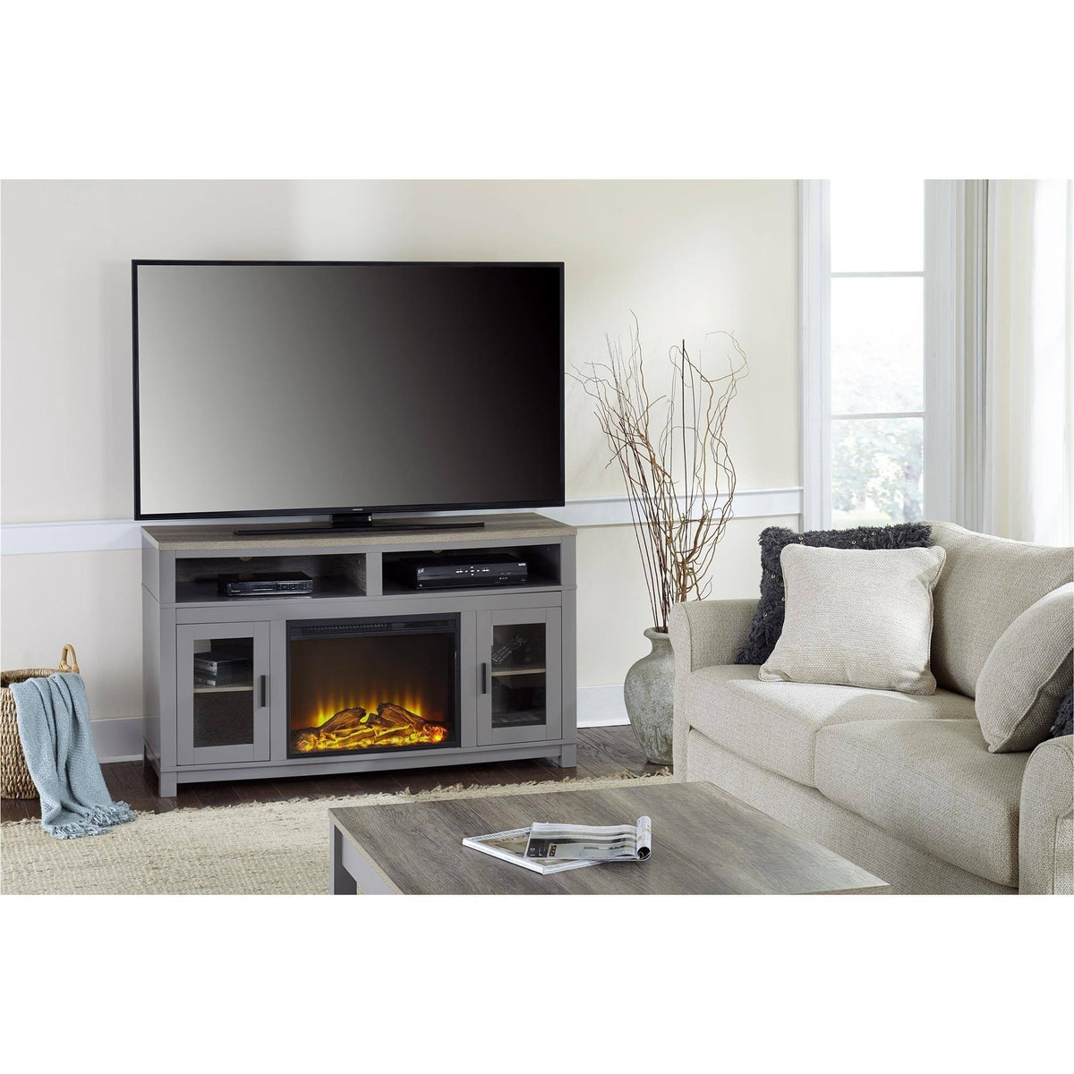 Black Electric Fireplace TV Stand F589
