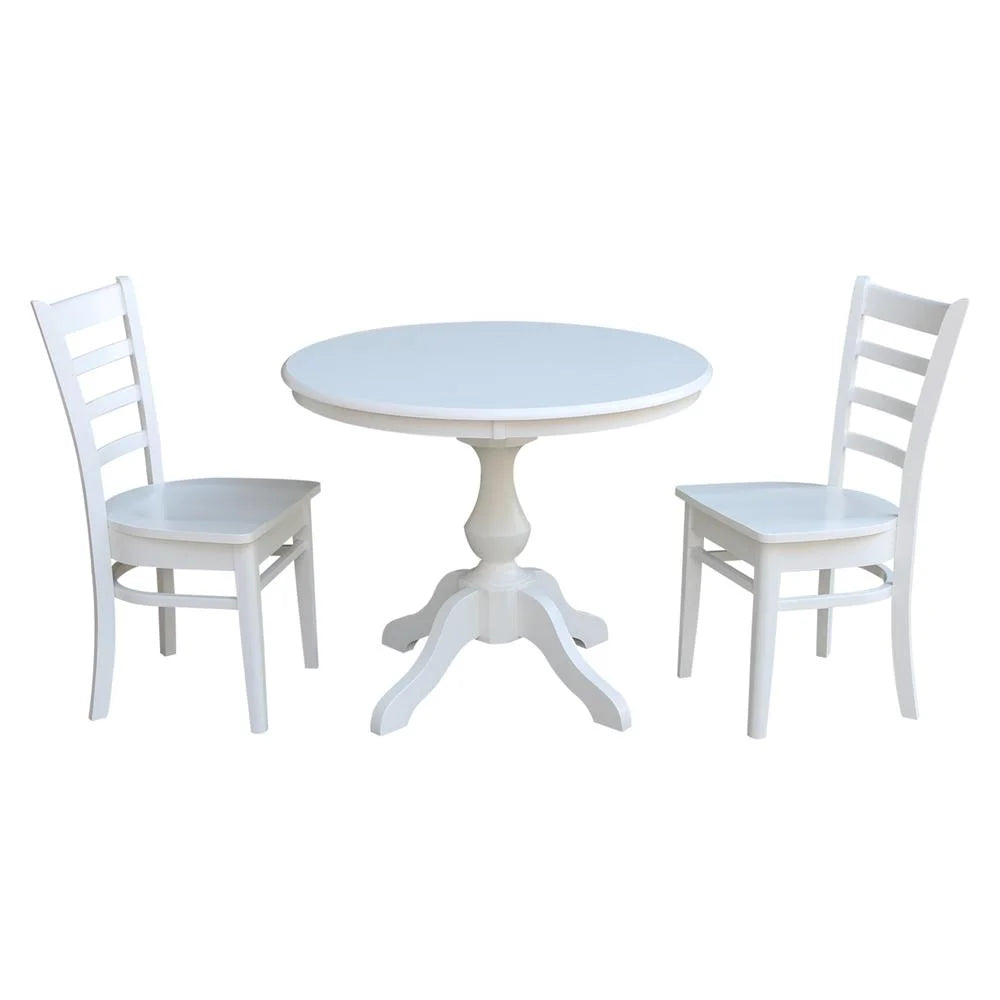36" Round Top White Dining Table and 2 Chairs 3 Piece Set H4075