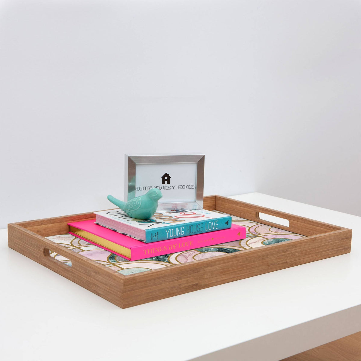 Rose Gold Marble Inlays Extra Large Rectangle Bamboo Tray Z533926