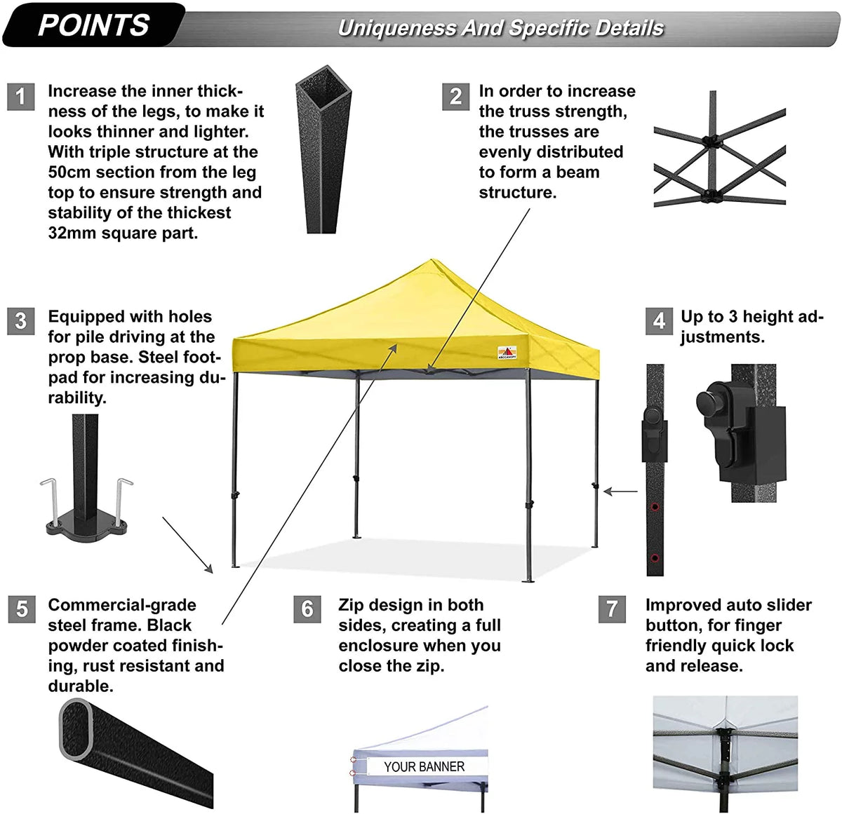 10 ft x 10 ft White Metal Pop-Up Canopy Tent with Walls G3508