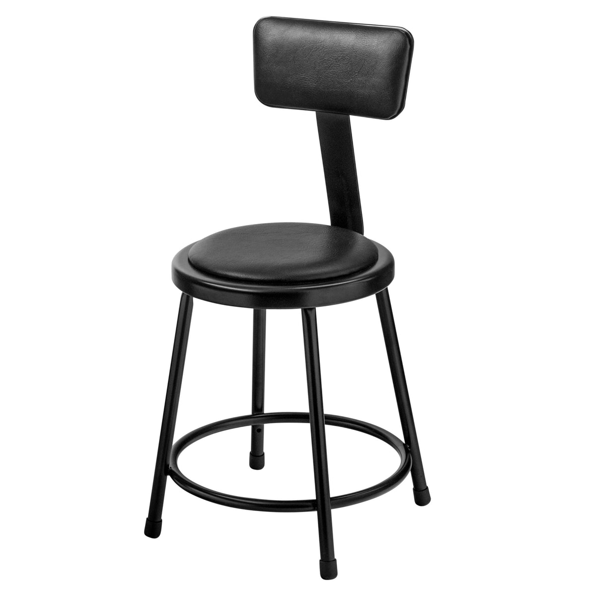 18" Black Vinyl Padded Stool with Backrest E822764